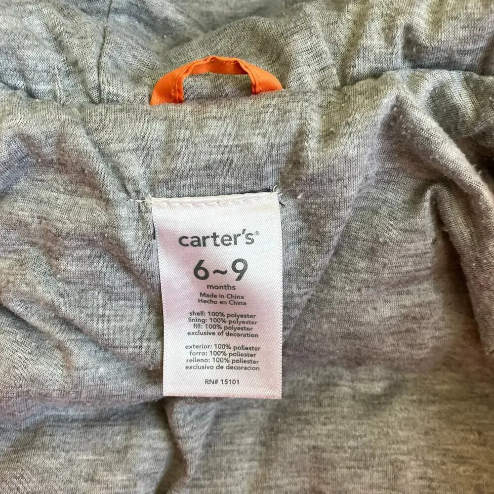 Carter’s Baby Sz 6-9mo Puffer Bunting Hooded Snowsuit Orange Brown Zip-up Warm